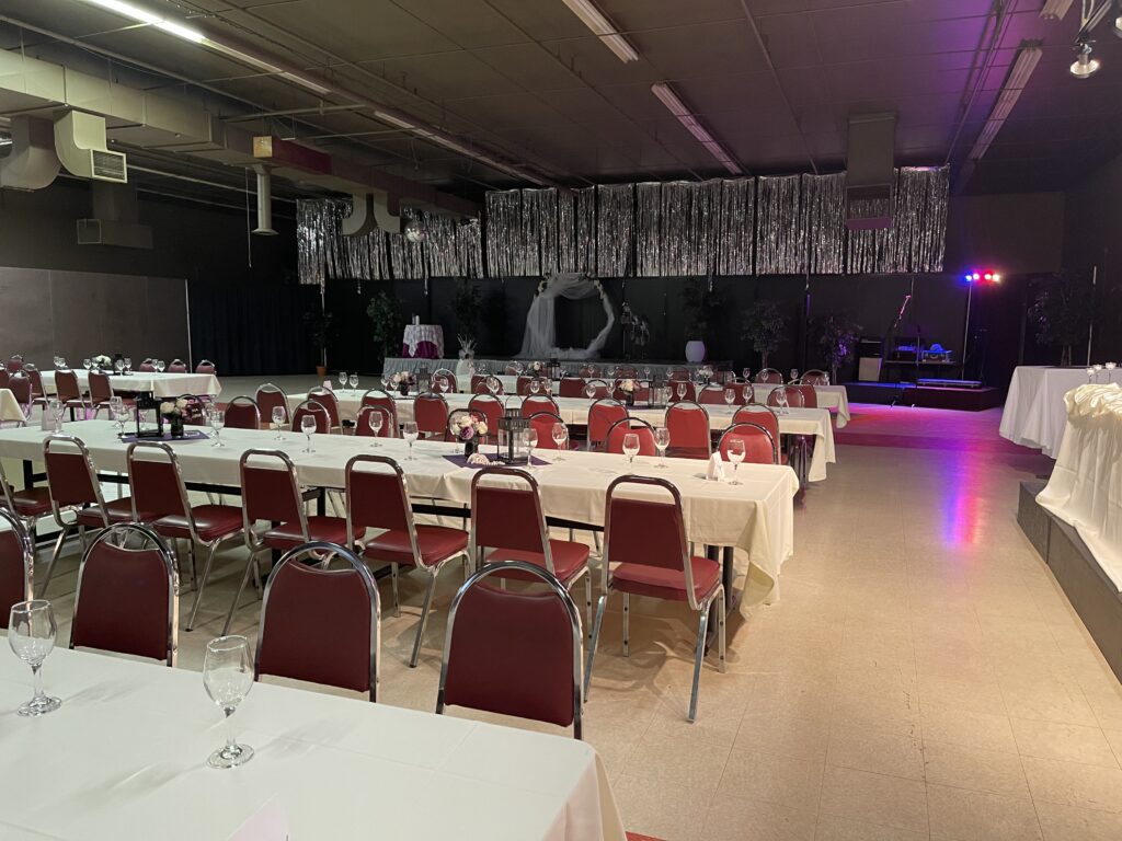 Banquet hall set up for an event at Jackpot Grill and Events Centre, Grande Prairie